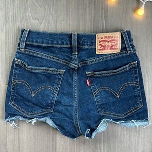 Levi’s Dark Wash Lightly Distressed High Rise Denim Cut-offs